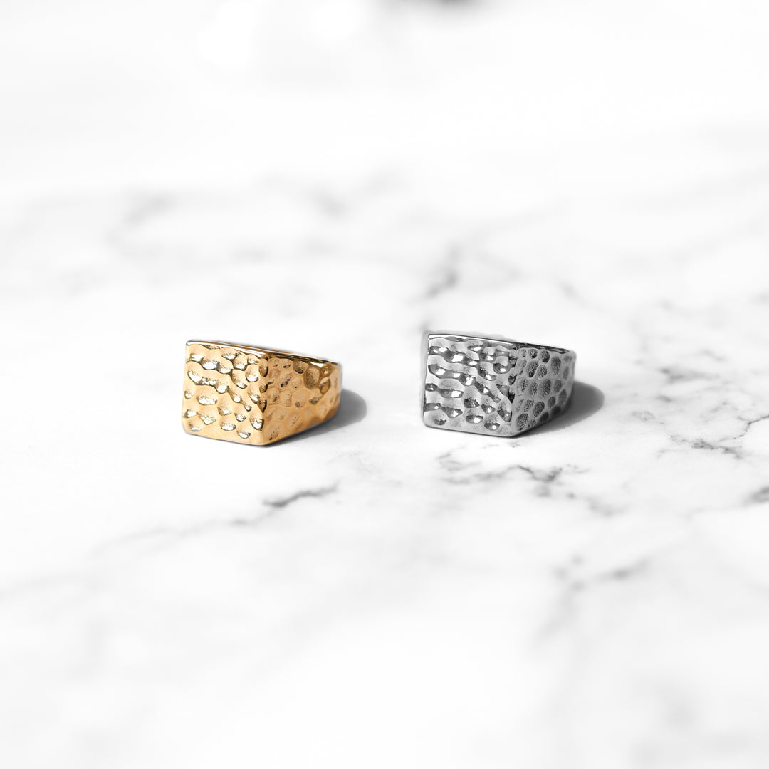 316l Hammered Square Ring　【silver or gold】