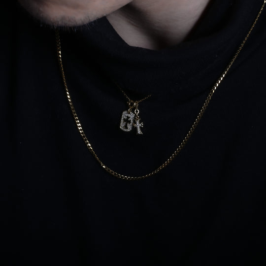 S925 Zirconia square and Cross necklace 【GOLD】