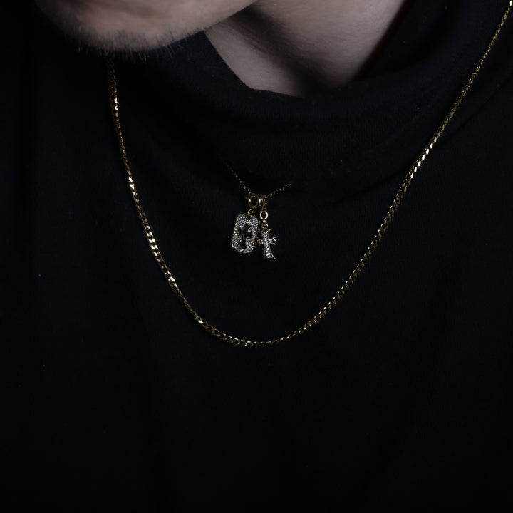 S925 Zirconia square and Cross necklace 【GOLD】