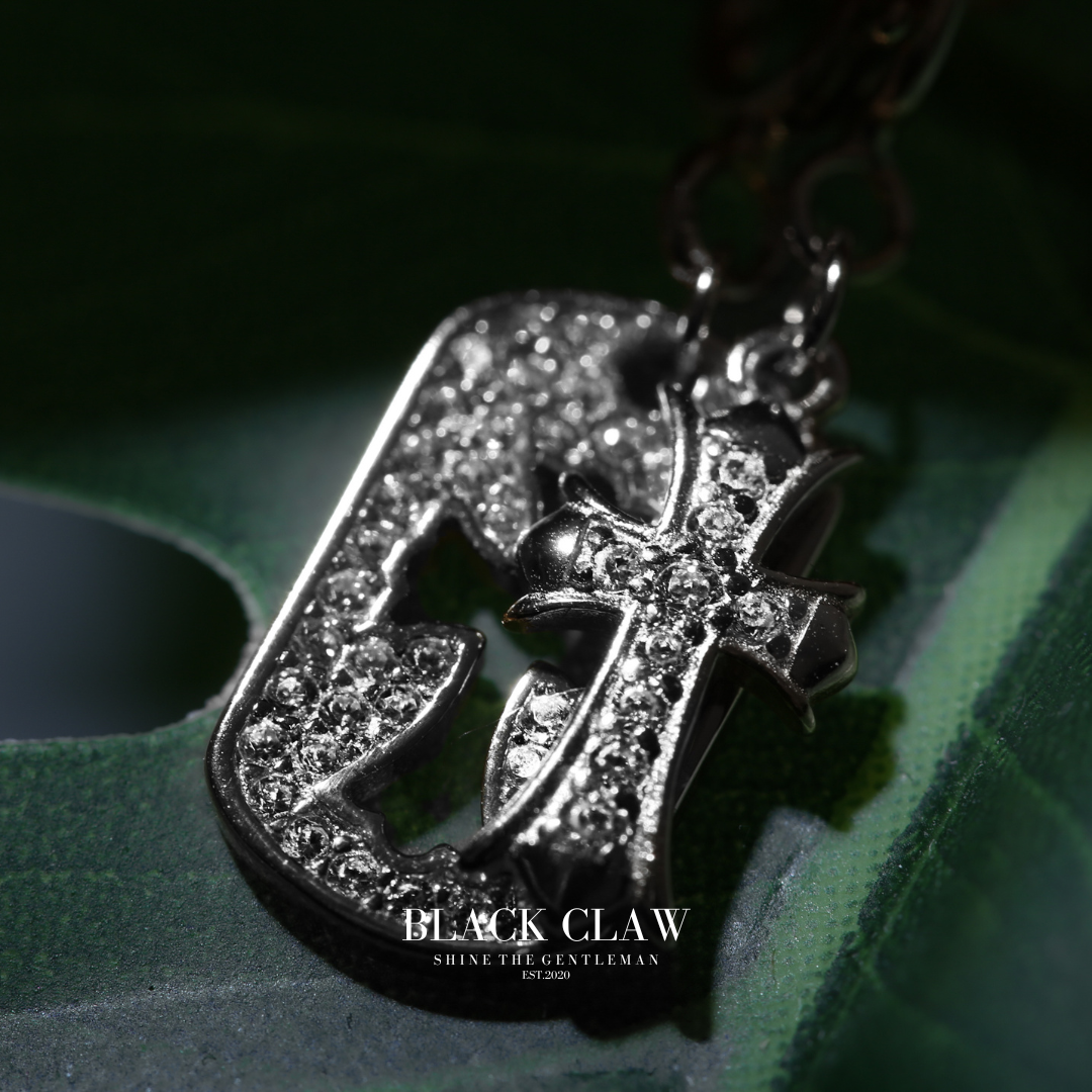 S925 Zirconia square and Cross necklace【SILVER】