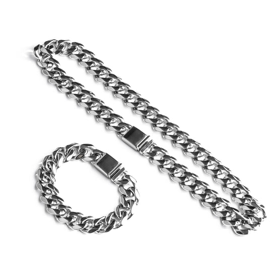 【15mm】316L Flat Link Chain  Necklace＆Bracelet SET