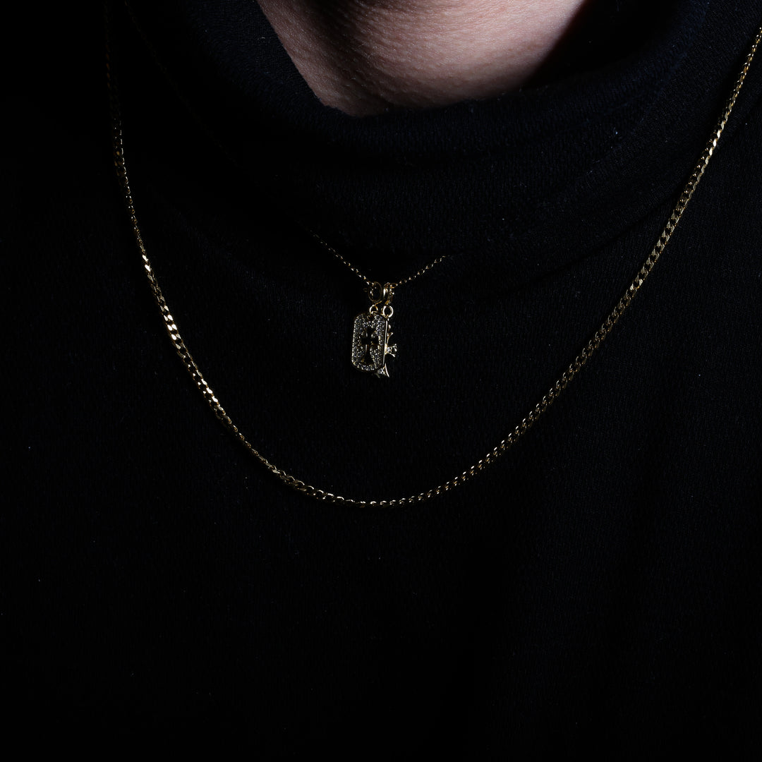 S925 Zirconia square and Cross necklace 【GOLD】