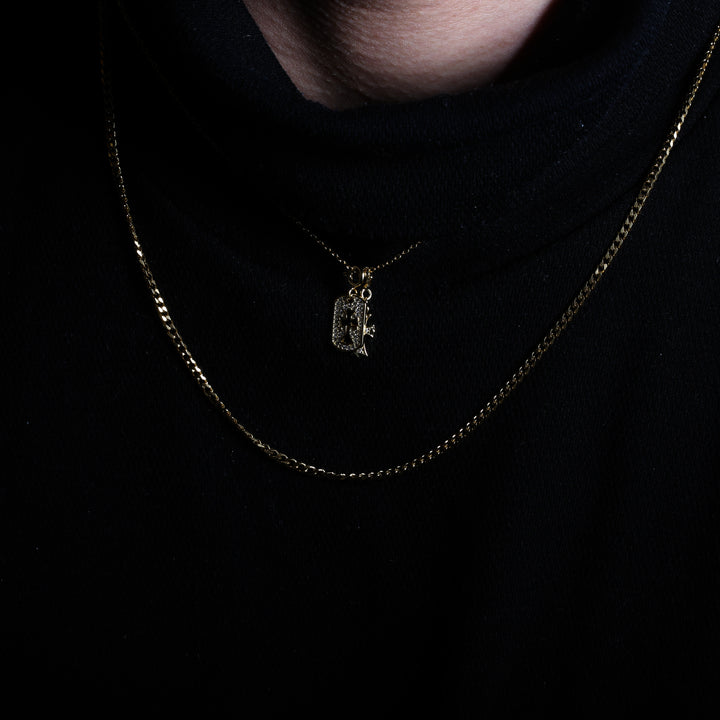 S925 Zirconia square and Cross necklace 【GOLD】