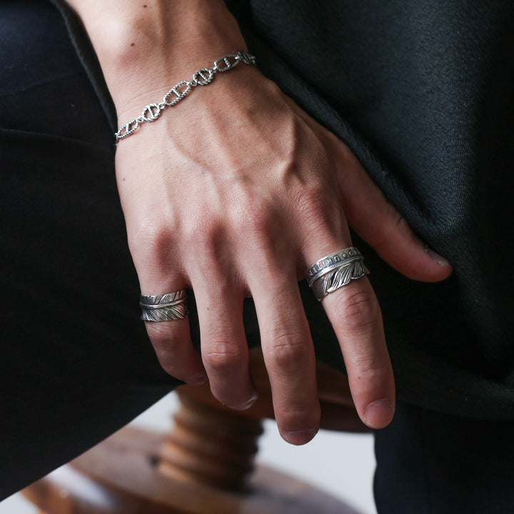 s925 Coin Feather Ring