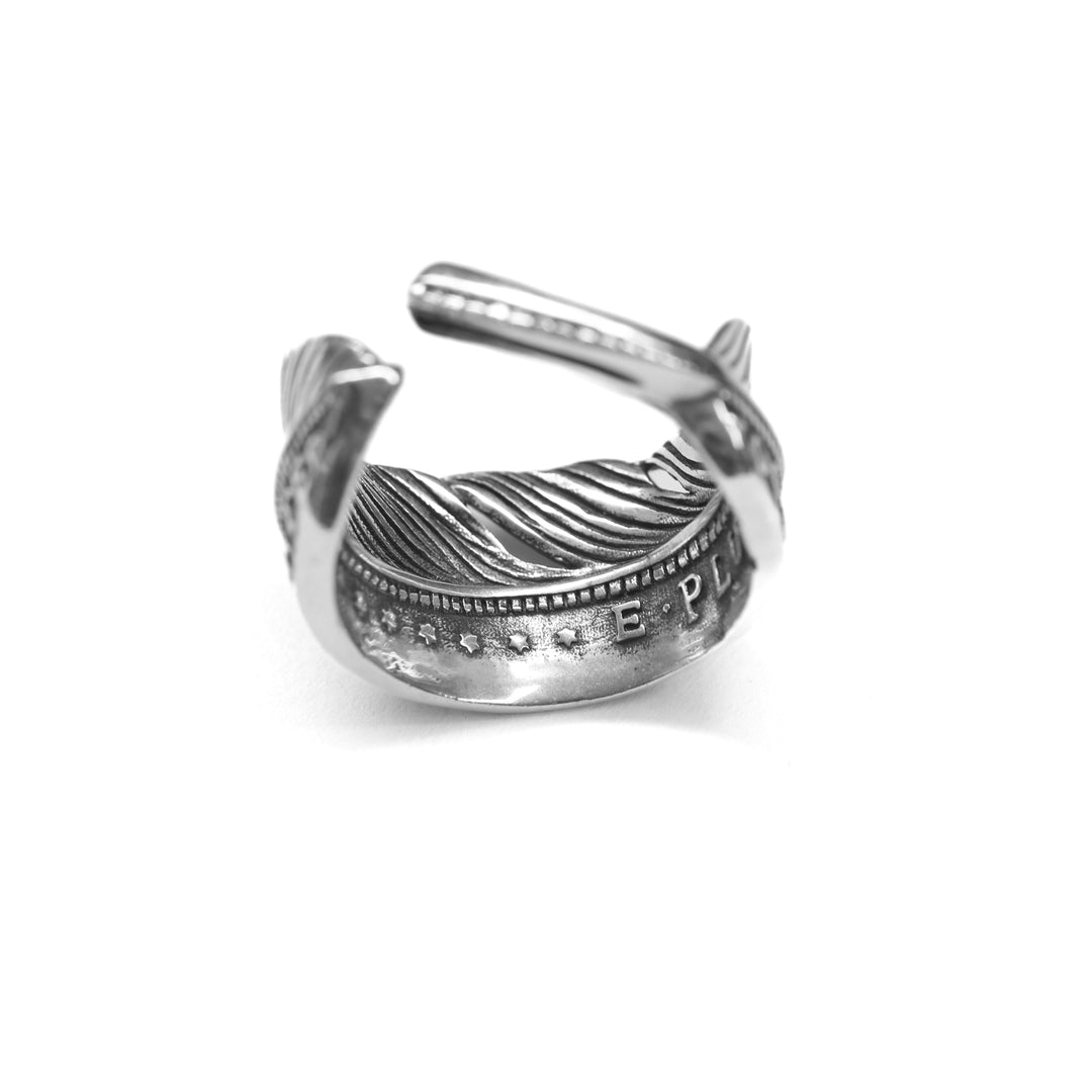 s925 Coin Feather Ring