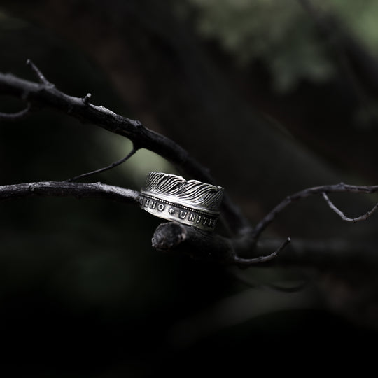 s925 Coin Feather Ring