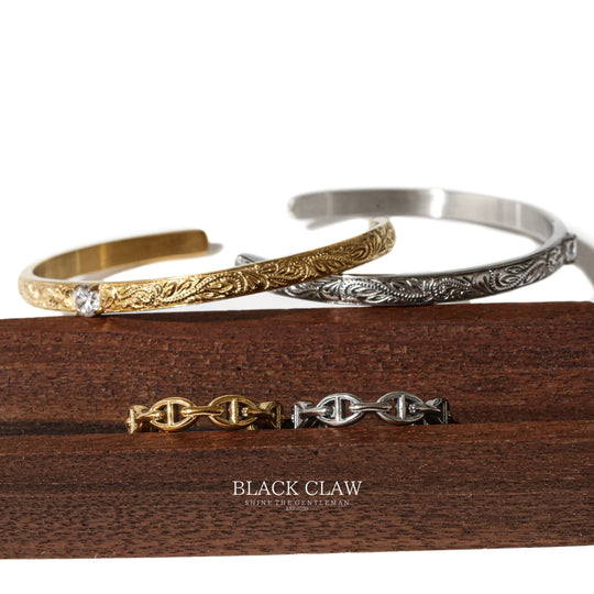 【Plumeria Engraved Zirconia Bangle】