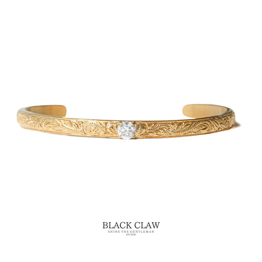 【Plumeria Engraved Zirconia Bangle】