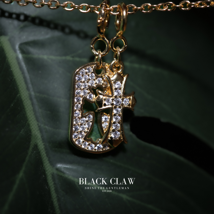 S925 Zirconia square and Cross necklace 【GOLD】