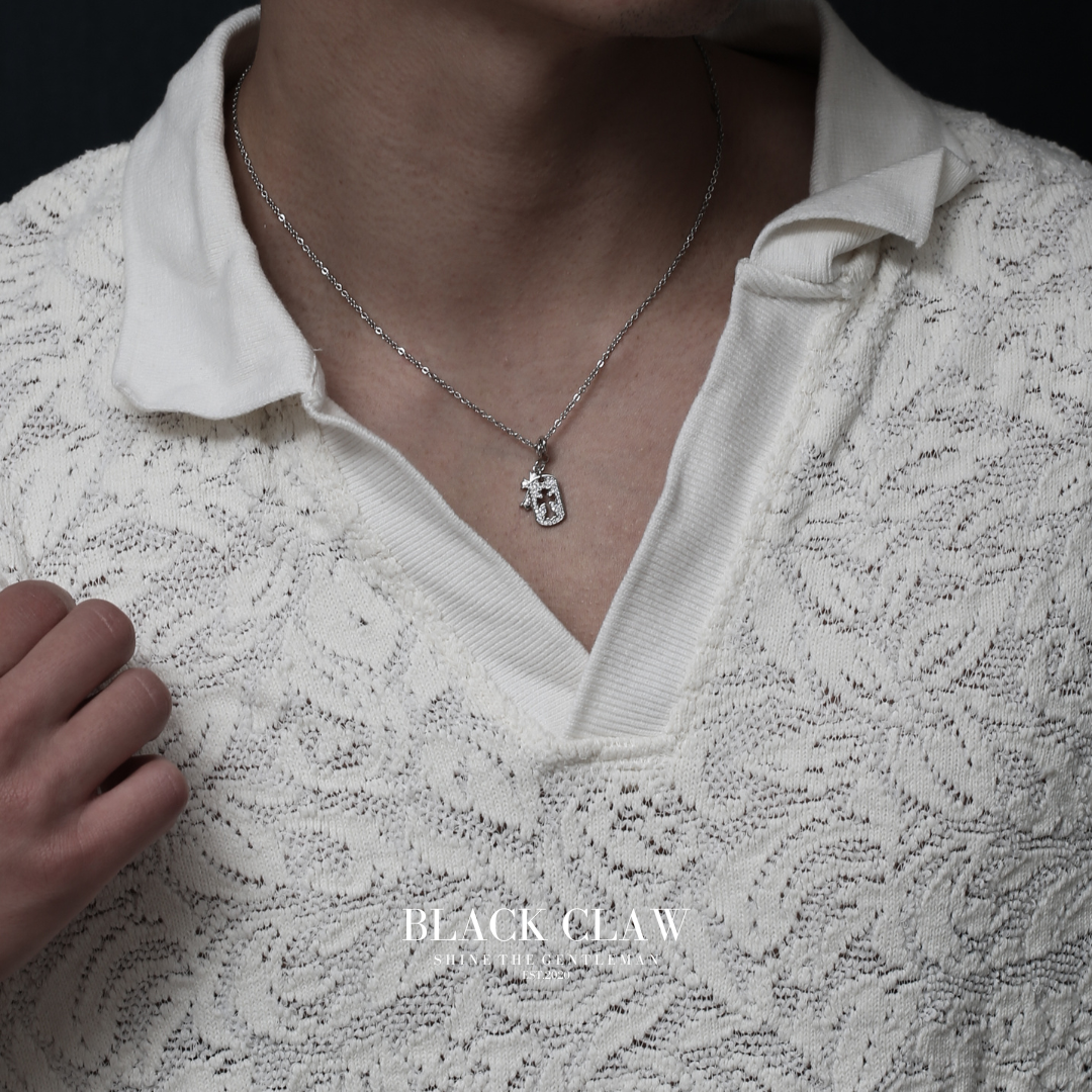 S925 Zirconia square and Cross necklace【SILVER】