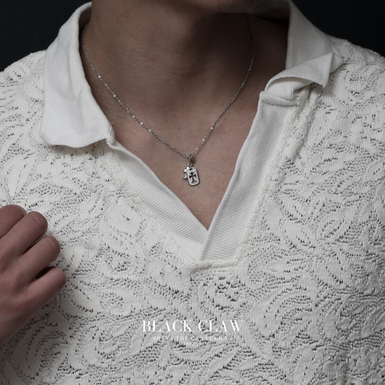 S925 Zirconia square and Cross necklace【SILVER】