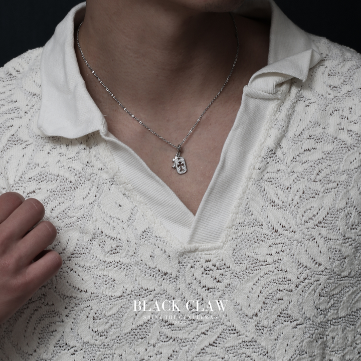 S925 Zirconia square and Cross necklace【SILVER】