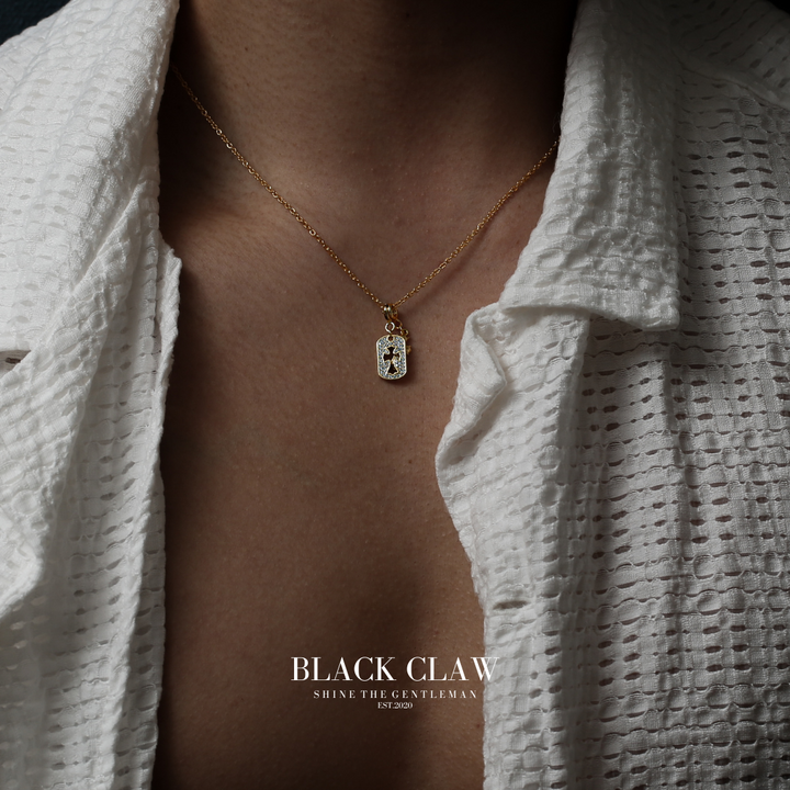 S925 Zirconia square and Cross necklace 【GOLD】