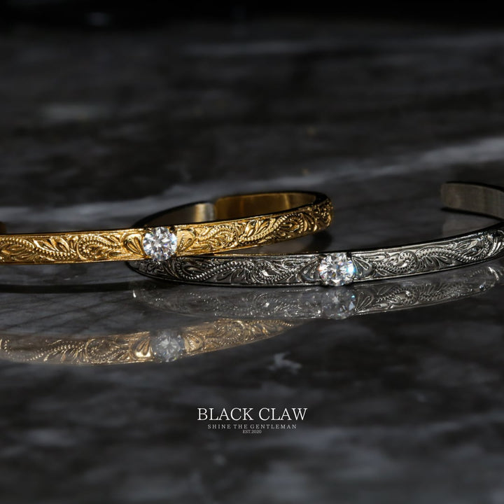 【Plumeria Engraved Zirconia Bangle】silver