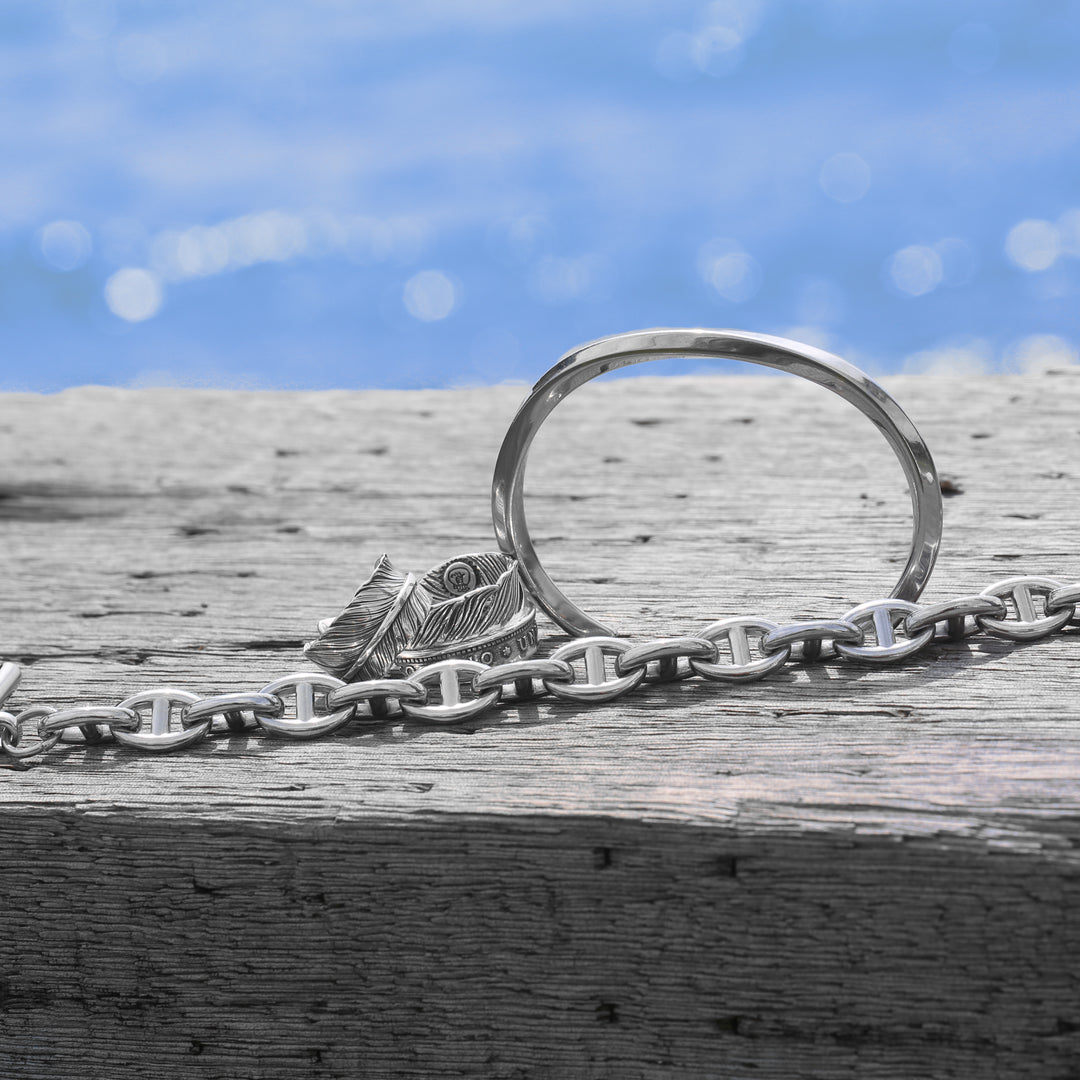 s925 Coin Feather Ring