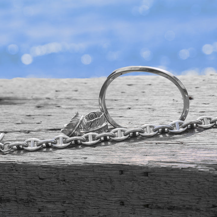 s925 Coin Feather Ring