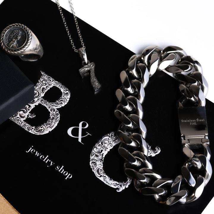 【15mm】316L Flat Link Chain  Necklace＆Bracelet SET
