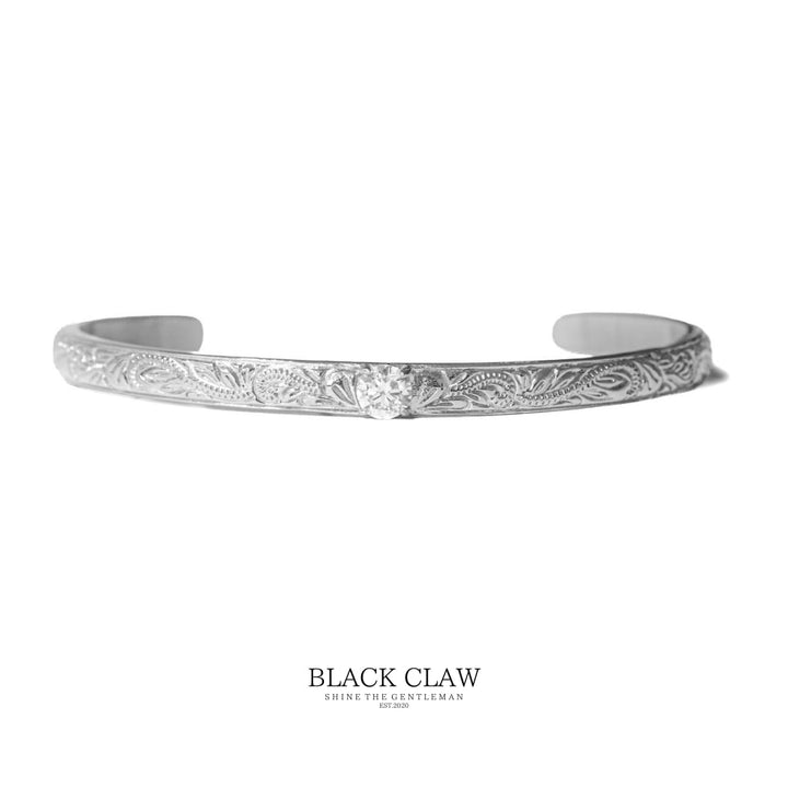 【Plumeria Engraved Zirconia Bangle】silver
