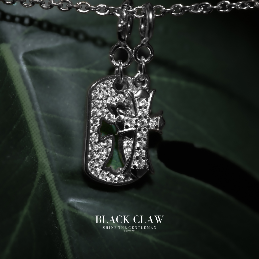 S925 Zirconia square and Cross necklace【SILVER】