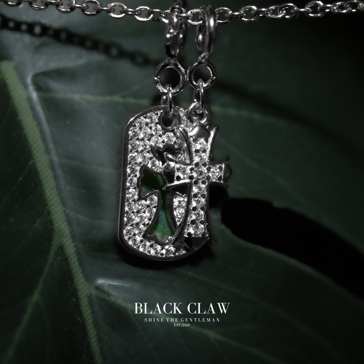 S925 Zirconia square and Cross necklace【SILVER】