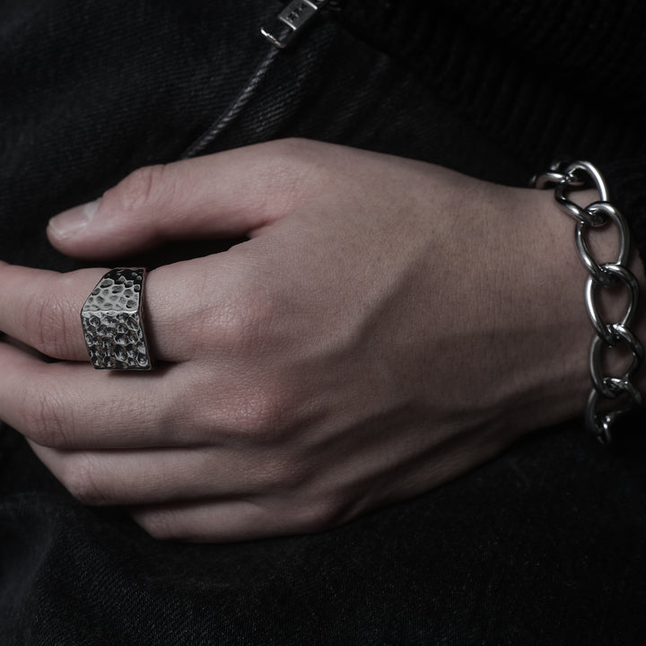 316l Hammered Square Ring　【silver or gold】