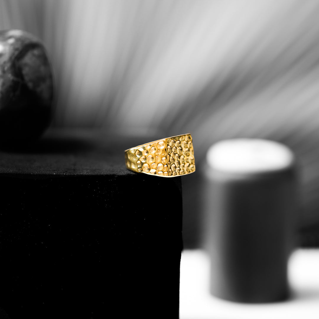316l Hammered Square Ring　【silver or gold】