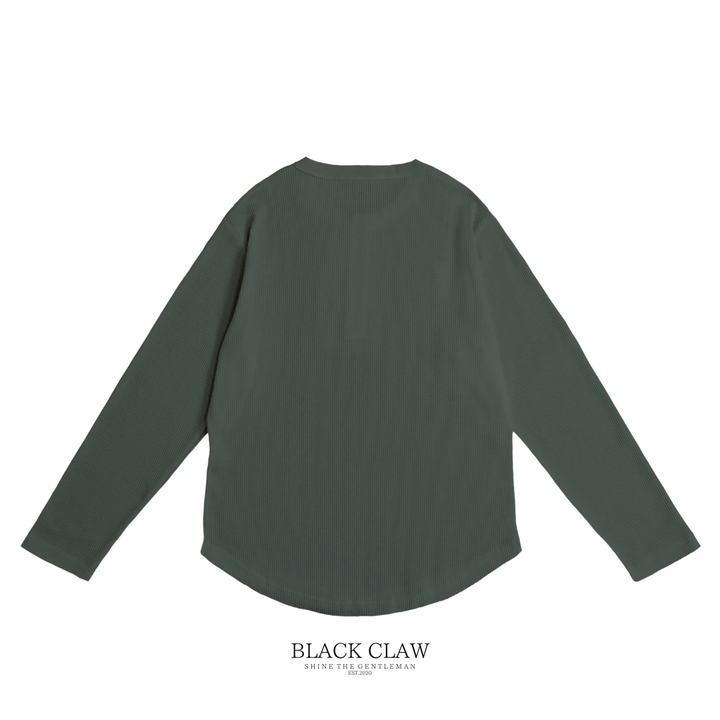 BLACK CLAW ワッフル ヘンリーネック ロンT グリーングレー 背面