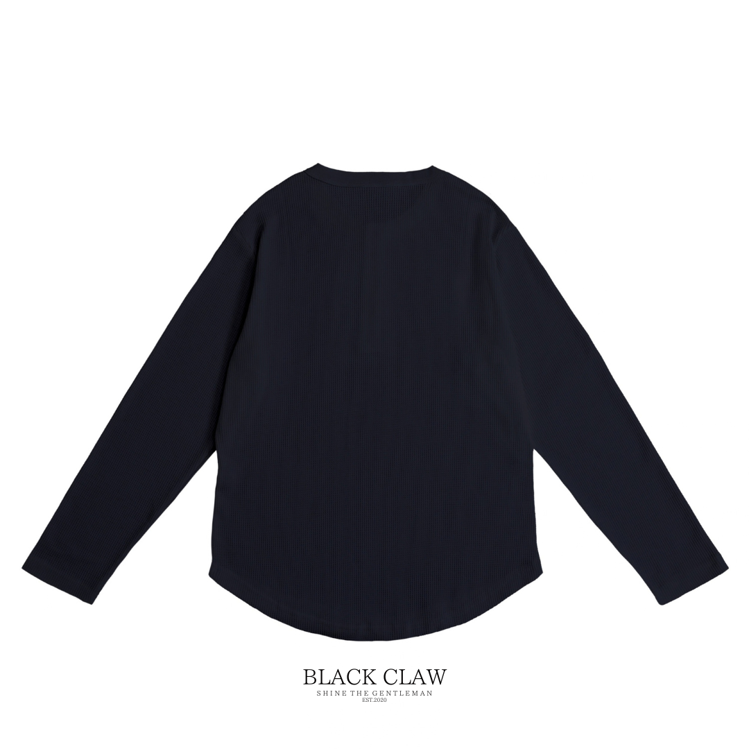 BLACK CLAW ワッフル ヘンリーネック ロンT ネイビー 背面