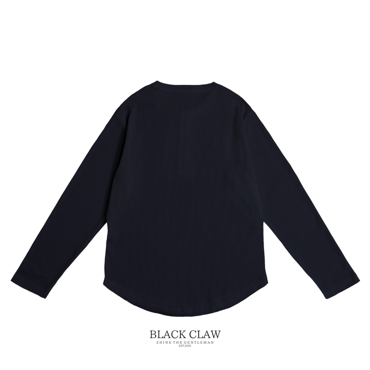 BLACK CLAW ワッフル ヘンリーネック ロンT ネイビー 背面