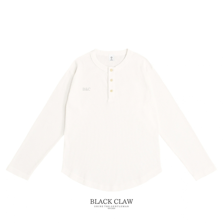 BLACK CLAW ワッフル ヘンリーネック ロンT ホワイト 正面