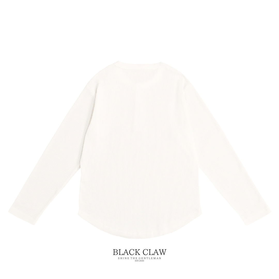 BLACK CLAW ワッフル ヘンリーネック ロンT ホワイト 背面