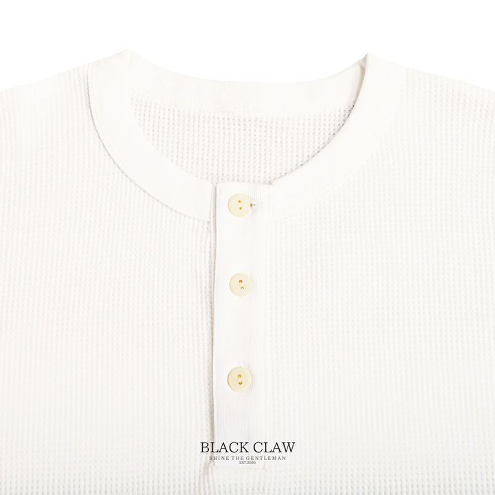 BLACK CLAW ワッフル ヘンリーネック ロンT ホワイト ワッフル生地ディテール