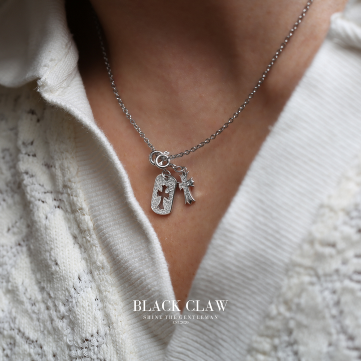 S925 Zirconia square and Cross necklace【SILVER】
