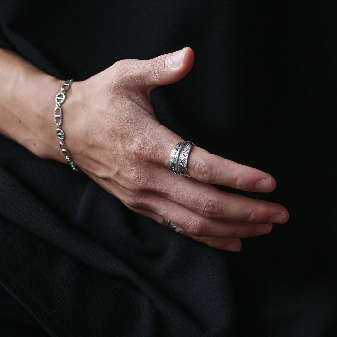 s925 Coin Feather Ring