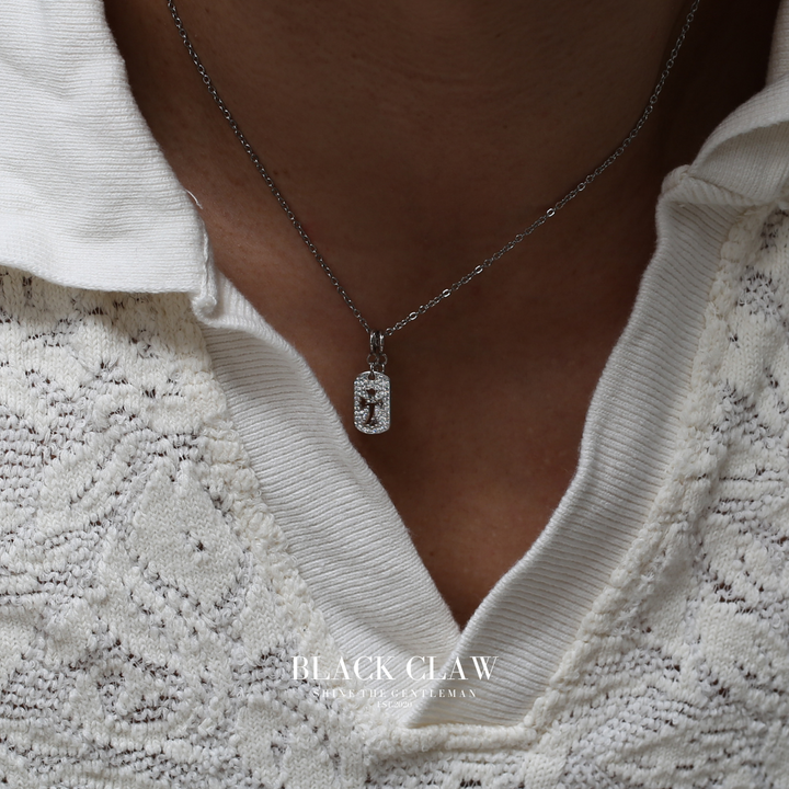 S925 Zirconia square and Cross necklace【SILVER】