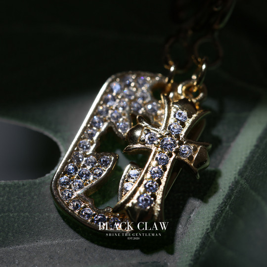 S925 Zirconia square and Cross necklace 【GOLD】
