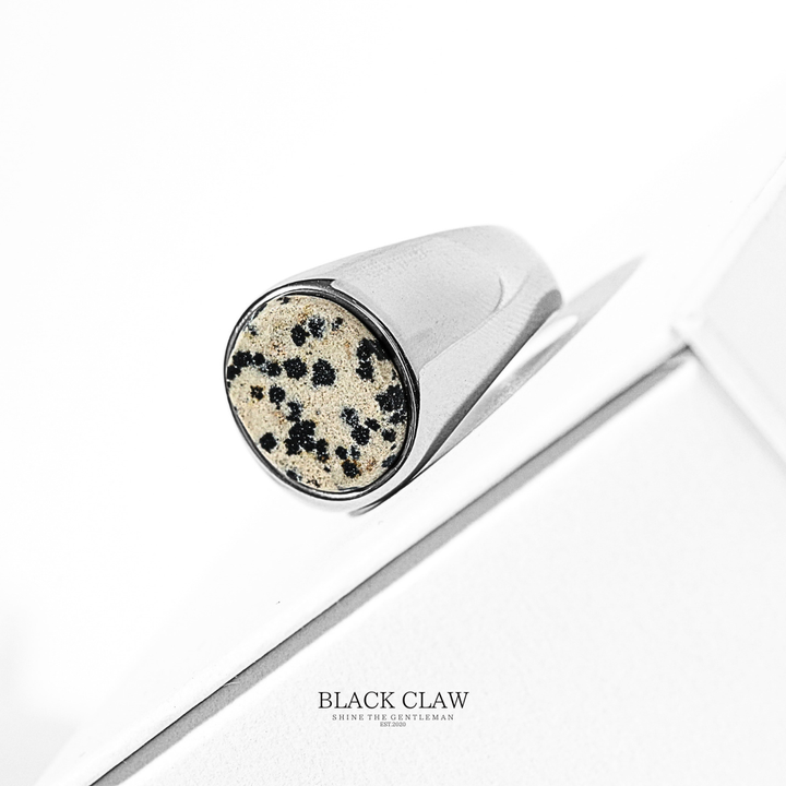 Dalmatian Stone Signet Ring SILVER 斜め