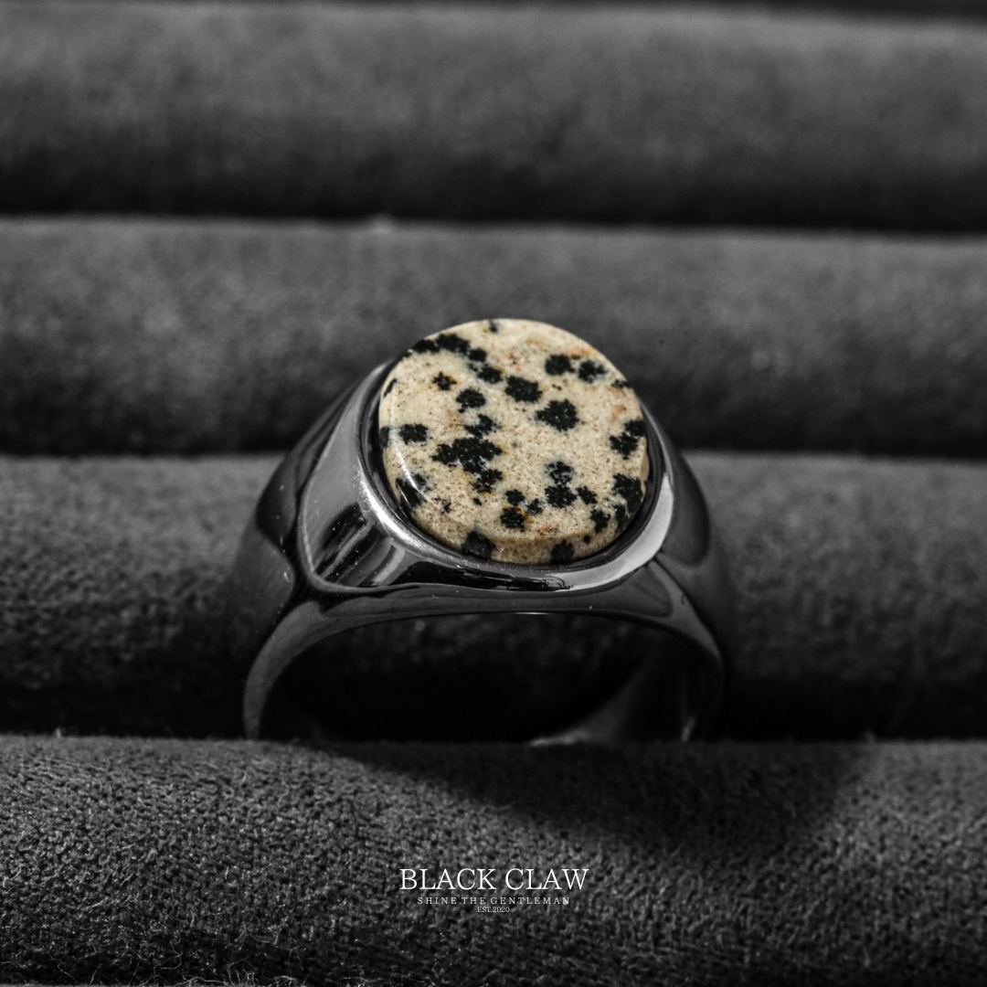 Dalmatian Stone Signet Ring SILVER ダーク背景