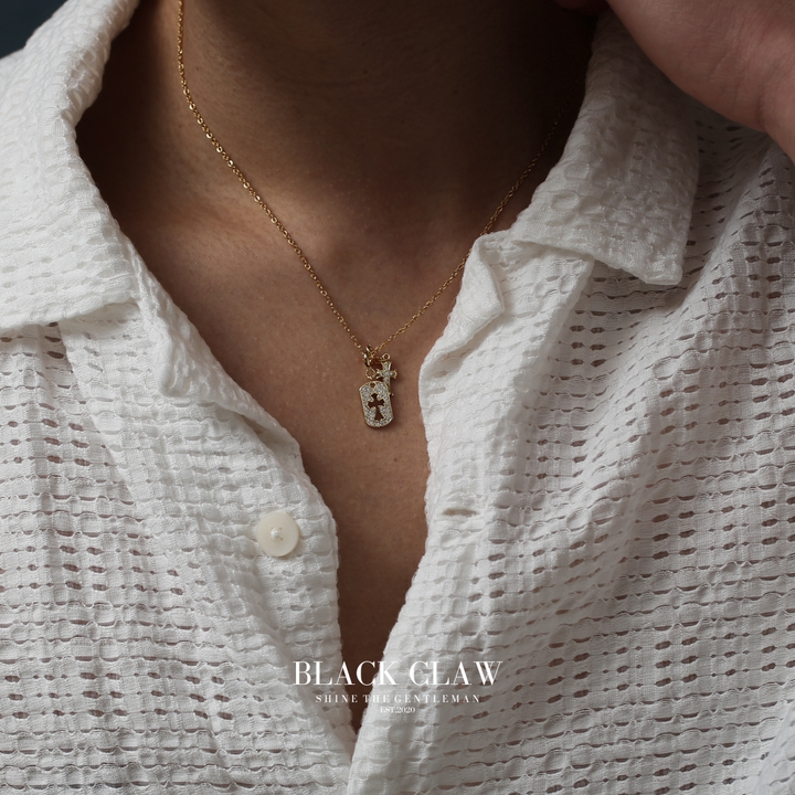 S925 Zirconia square and Cross necklace 【GOLD】