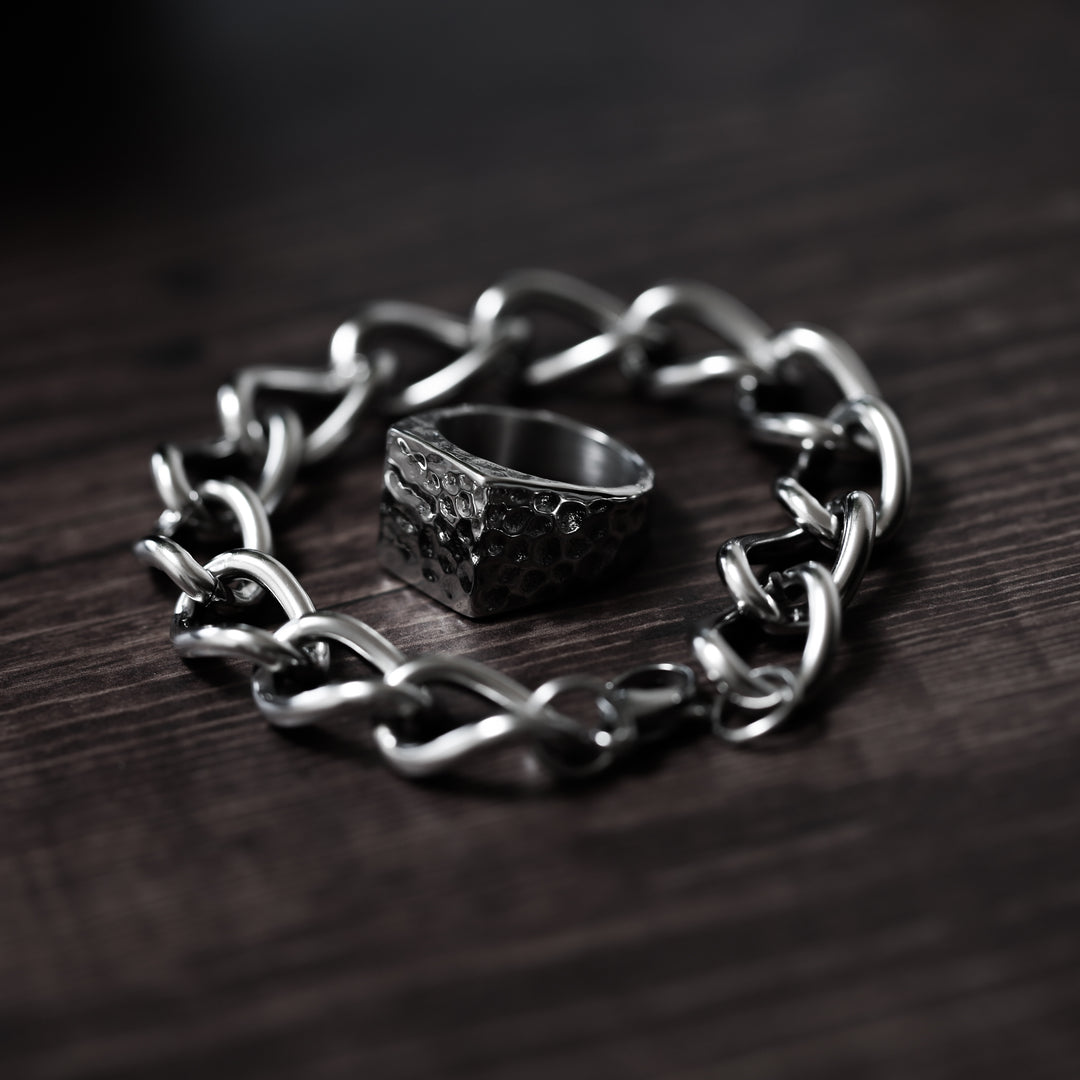 316l Hammered Square Ring　【silver or gold】