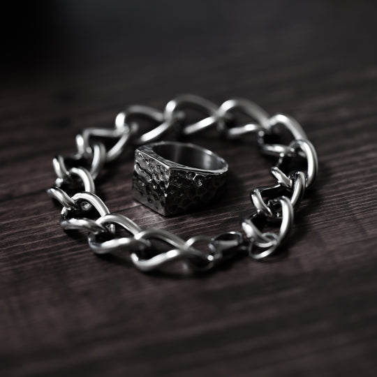 316l Hammered Square Ring　【silver or gold】
