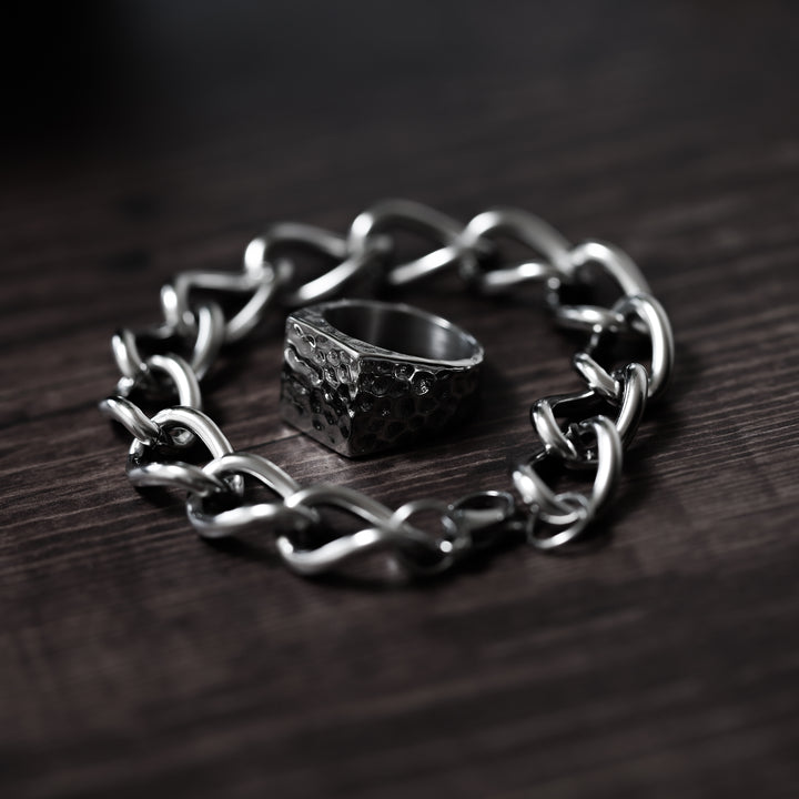 316l Hammered Square Ring　【silver or gold】