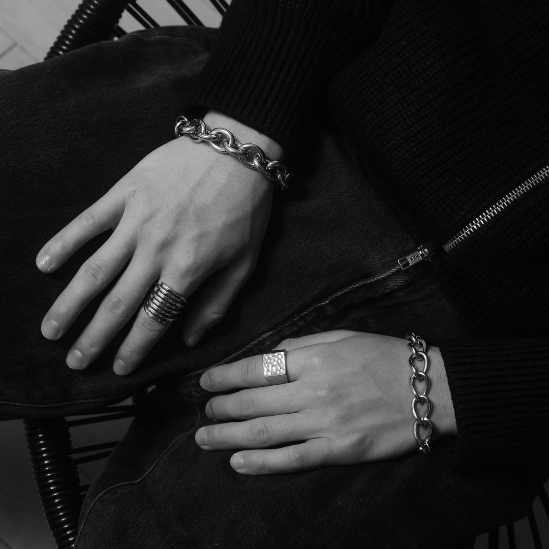 316l Hammered Square Ring　【silver or gold】