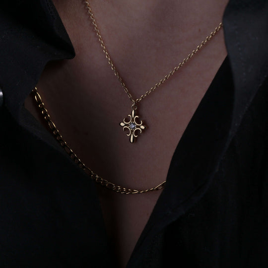 S925 Zirconia cross diamond necklace GOLD
