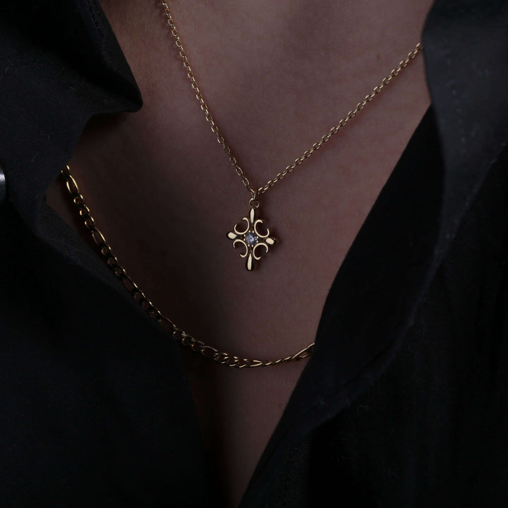 S925 Zirconia cross diamond necklace GOLD