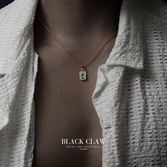 S925 Zirconia square and Cross necklace 【GOLD】