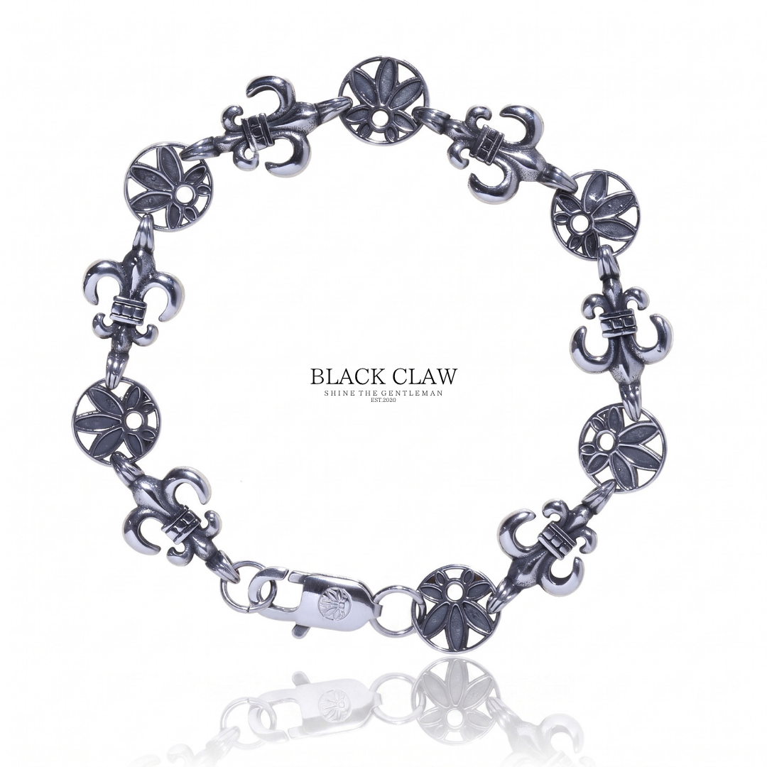 Fleur de Lis Emblem Bracelet 百合の紋章とBLACK CLAWエンブレムを交互に連ねた316Lブレスレット 全体像