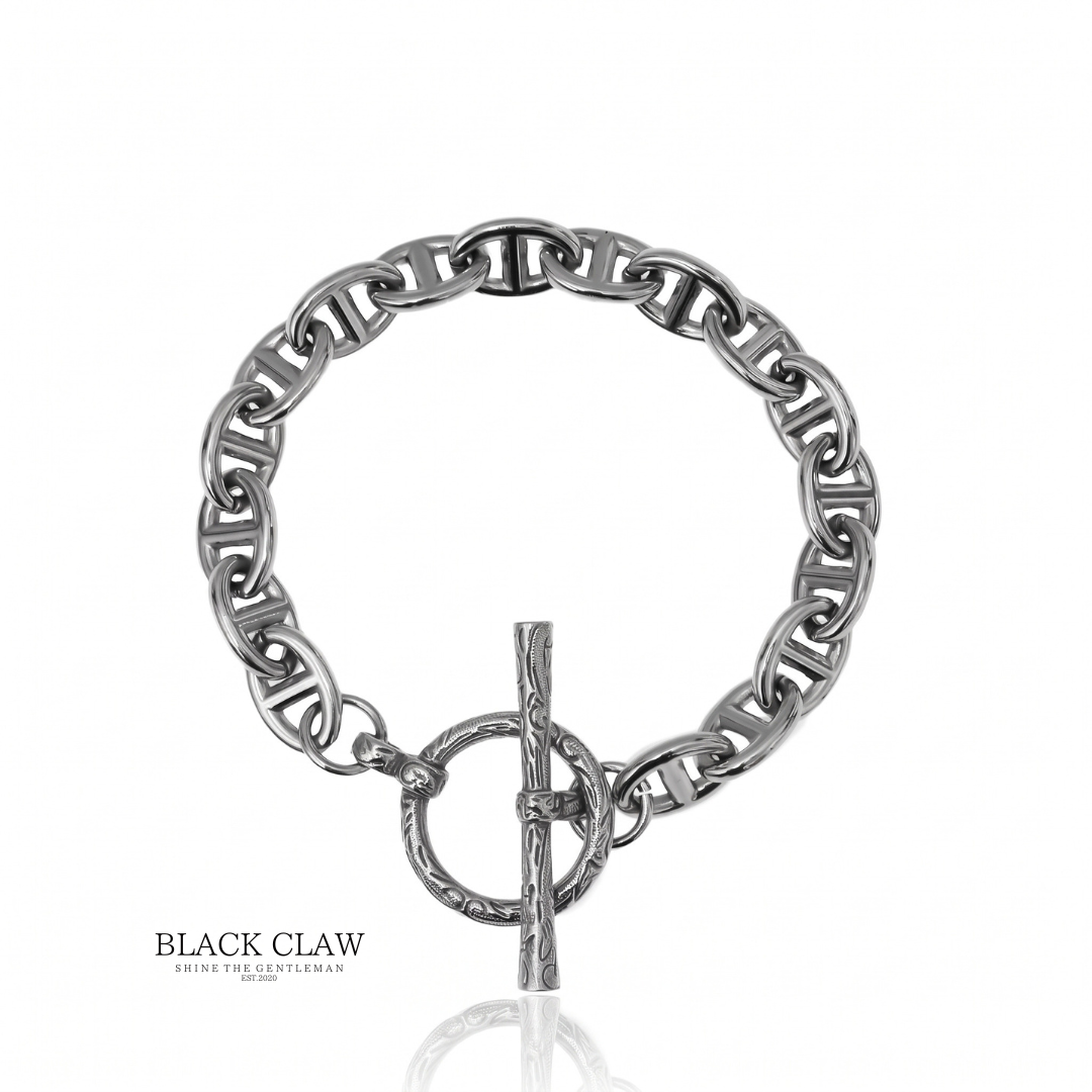 316L Hawaiian Anchor Chain Bracelet SILVER ハワイアン柄マンテル アンカーチェーンブレスレット 全体