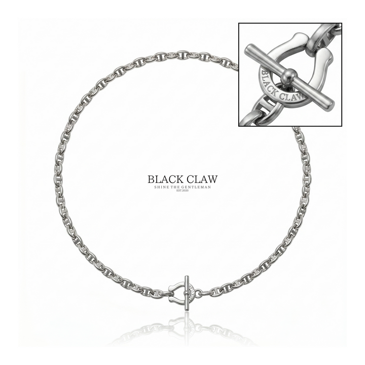 Necklace with horseshoe toggle clasp detail